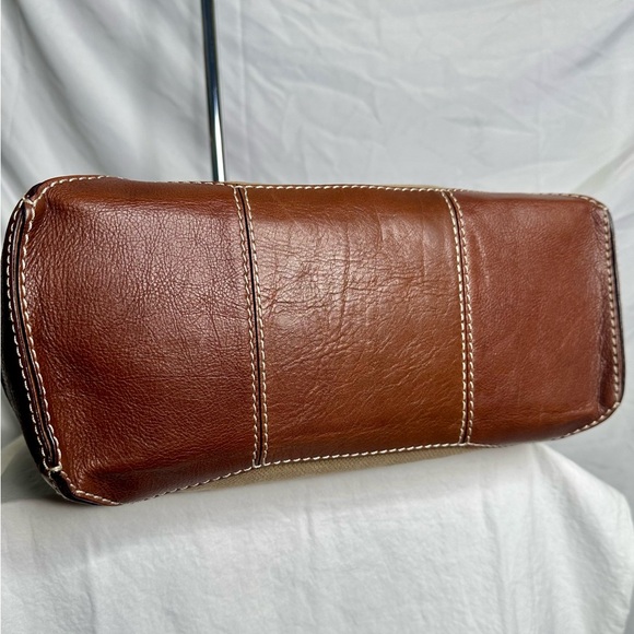 KATE SPADE Brown Leather Gold Canvas Shoulder Tote Bucket Market Carryall Bag - Picture 7 of 10